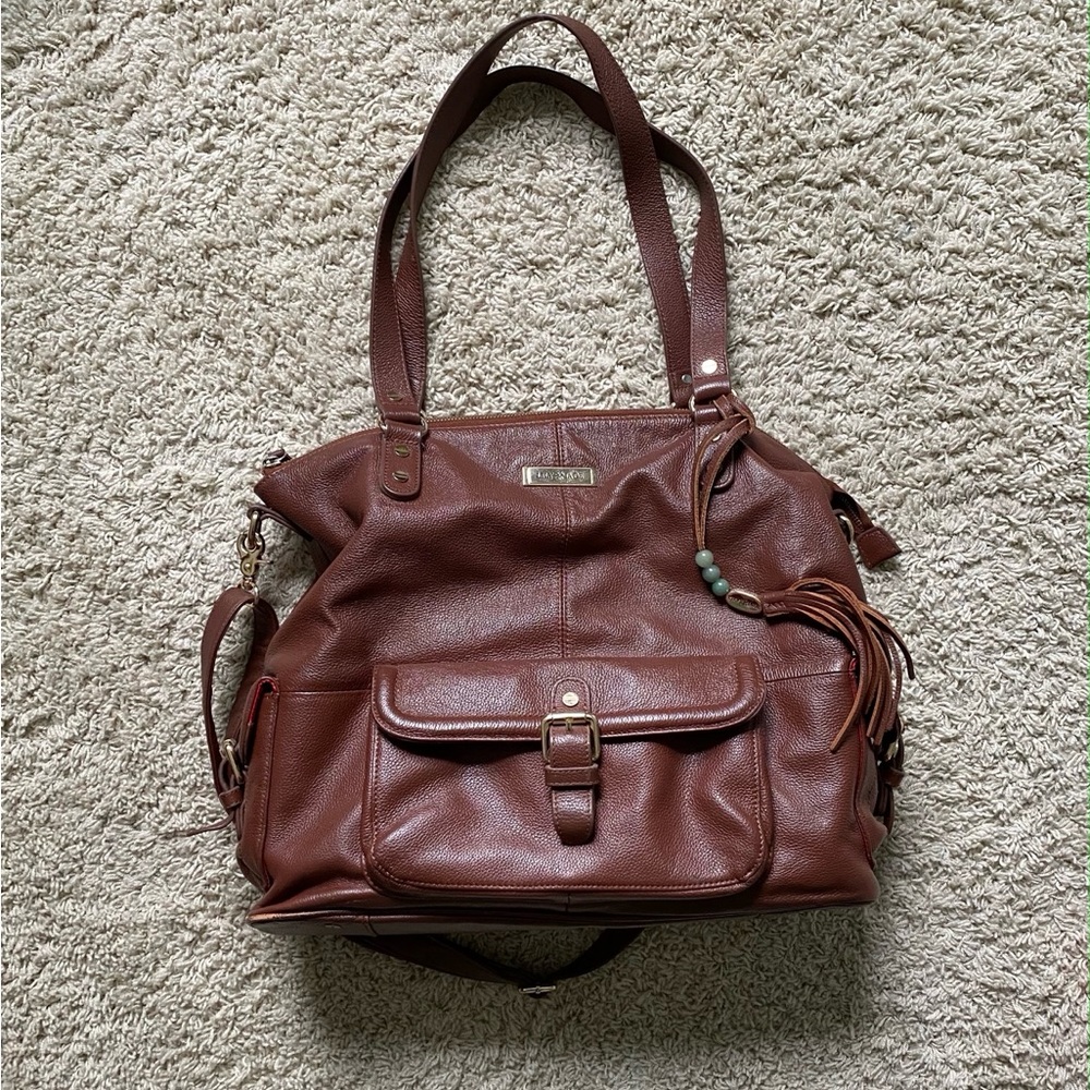 Brown Leather Meggan Convertible Diaper Bag